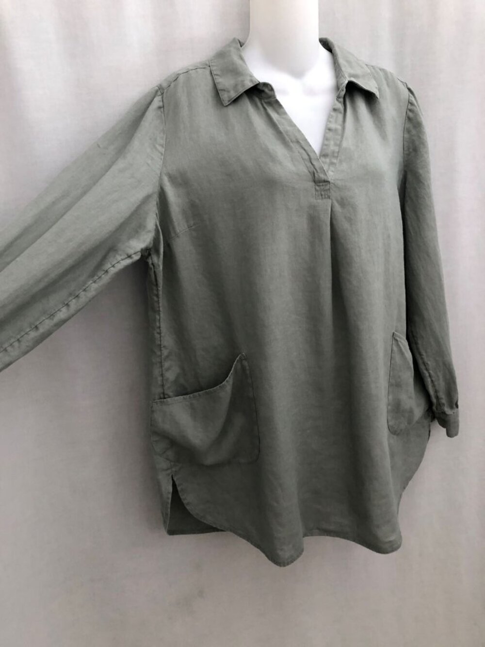 Soft Surroundings Linen Tunic Poet Shirt Pockets Size Large